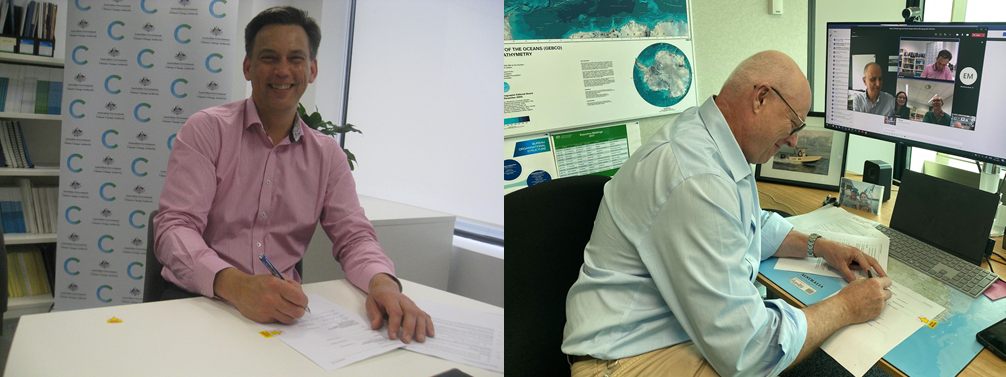 Climate Change Authority and Bureau of Meteorology CEOs signing the Strategic Relationship Agreement